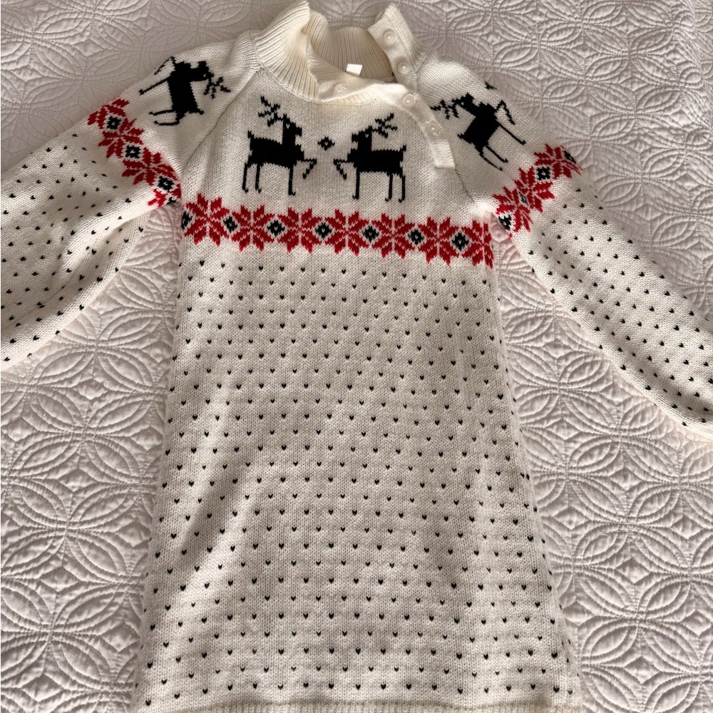 Janie and Jack White Reindeer Sweater Dress